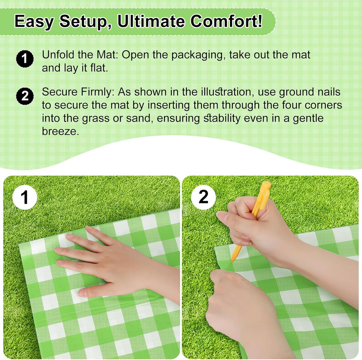 4 Pcs Disposable Outdoor Picnic Blankets 70.9''x70.9'' Portable Pocket Blanket Foldable Waterproof Picnic Mats Sandproof Beach Blanket with Ground Spikes for Beach Travel Hiking Camping