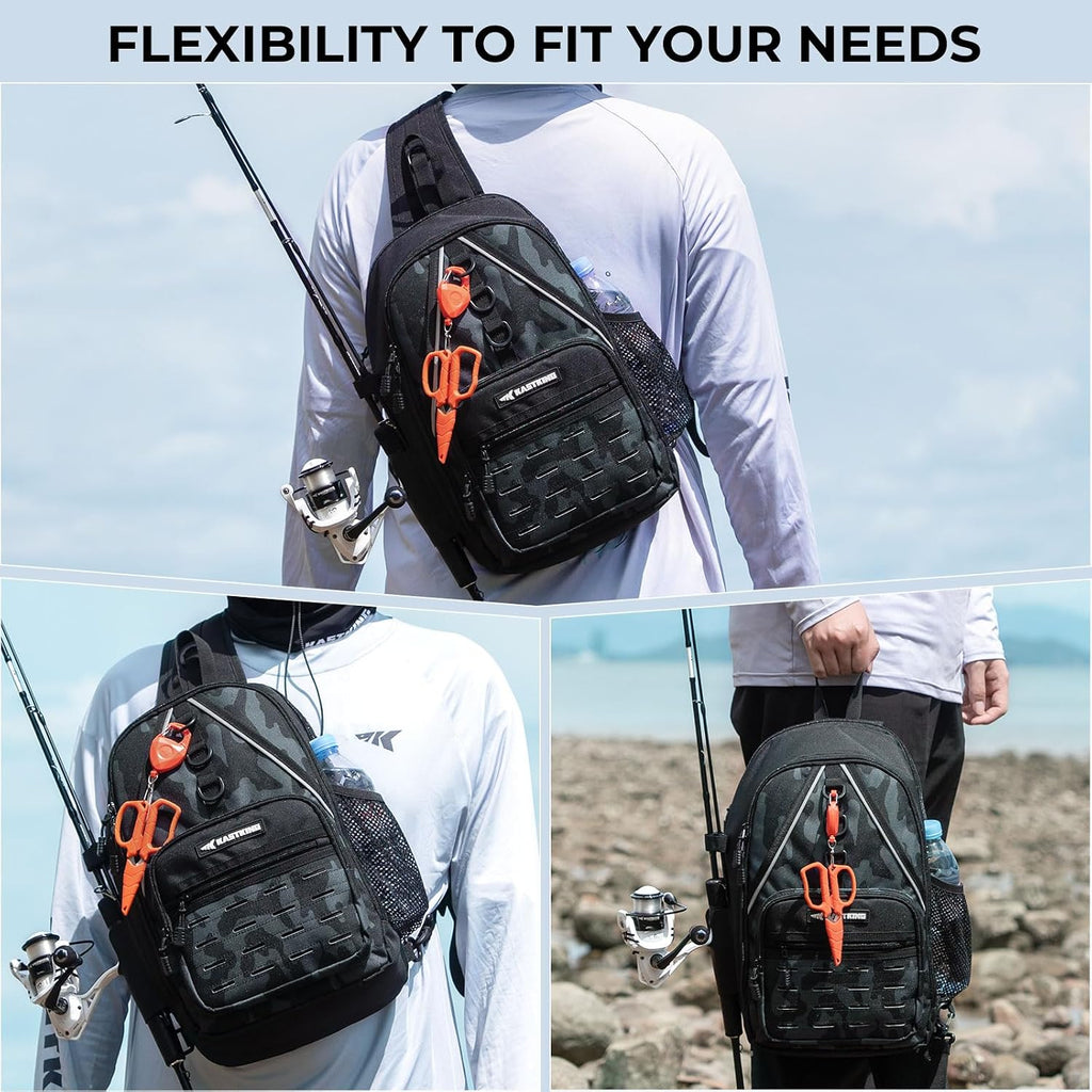 KastKing Karryall Fishing Sling Bag With Rod Holder, Fishing Gear Storage