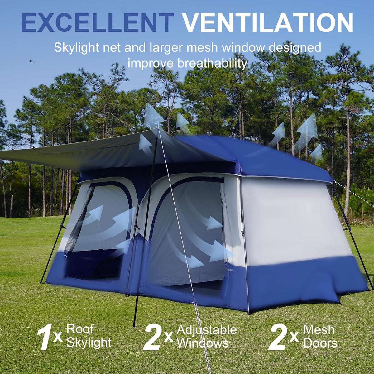 Vidalido Tents，3-4 Person Camping Tent with Extended Vestibule，Weather Resistant Family Tents with Breathable Mesh Windows，Easy Install Waterproof Outdoor Tent for Backpacking and Camping Hiking