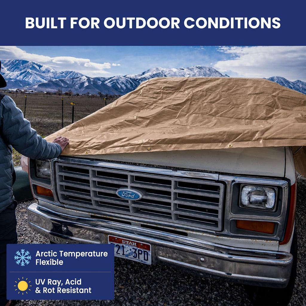 Tarps Now 10x10 Feet Heavy Duty Waterproof Poly Tarp | 12 MIL Reinforced Tarp with Aluminum Grommets | General-Purpose Brown Tarp Cover