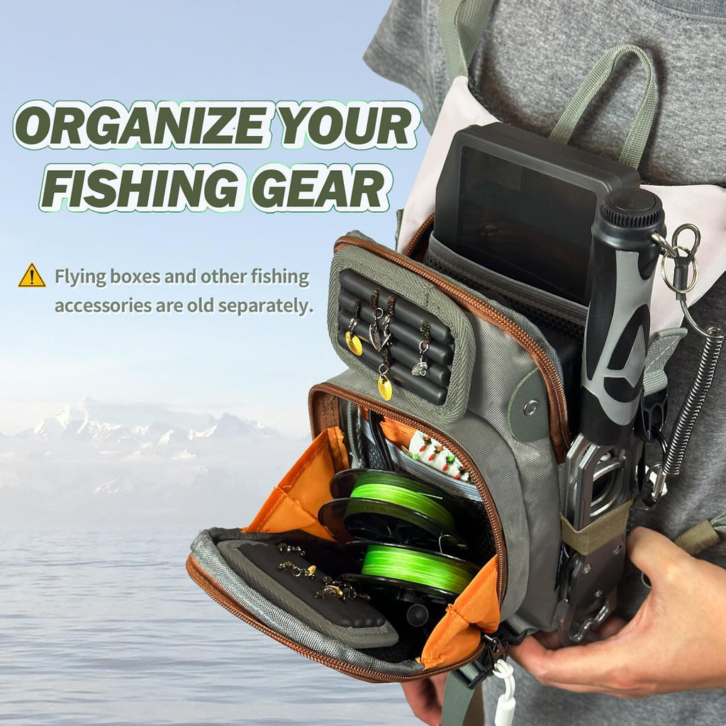 Fly Fishing Chest Pack,Outdoor Waterproof fishing Tackle Chest Bag with Multiple Compartments, Small Wade fishing,Can accommodate multiple fishing equipment/flying boxes