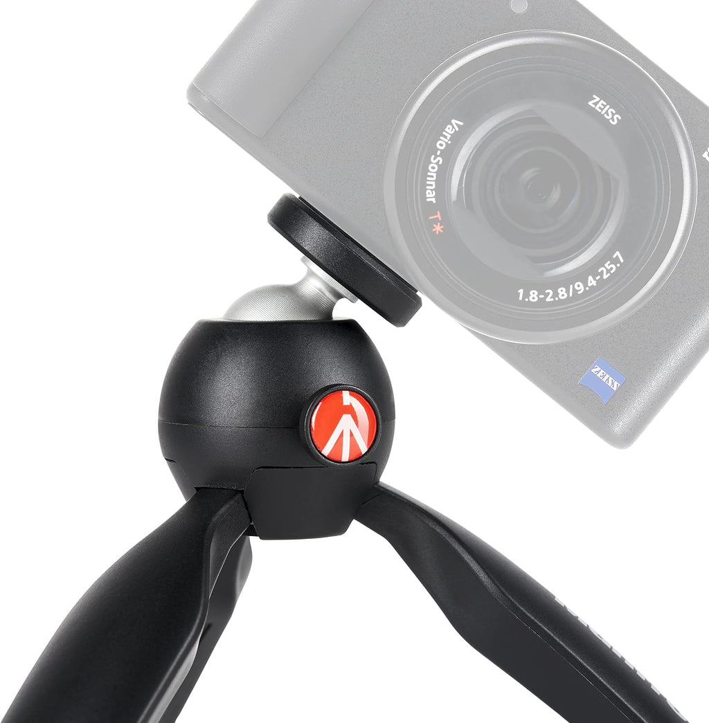 Manfrotto MTPIXIMII-B, PIXI Mini Tripod with Handgrip for Compact System Cameras, for DSLR, Mirrorless, Video, Made in Italy, Technopolymer and Aluminum, Black