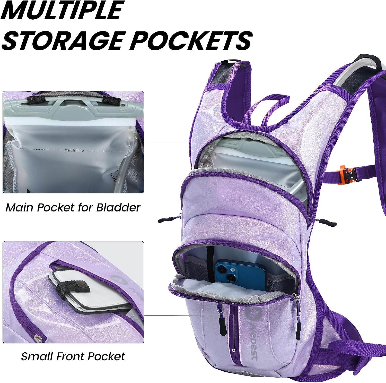 Nepest Hydration Pack Backpack with 2L Water Bladder Reflective Lightweight