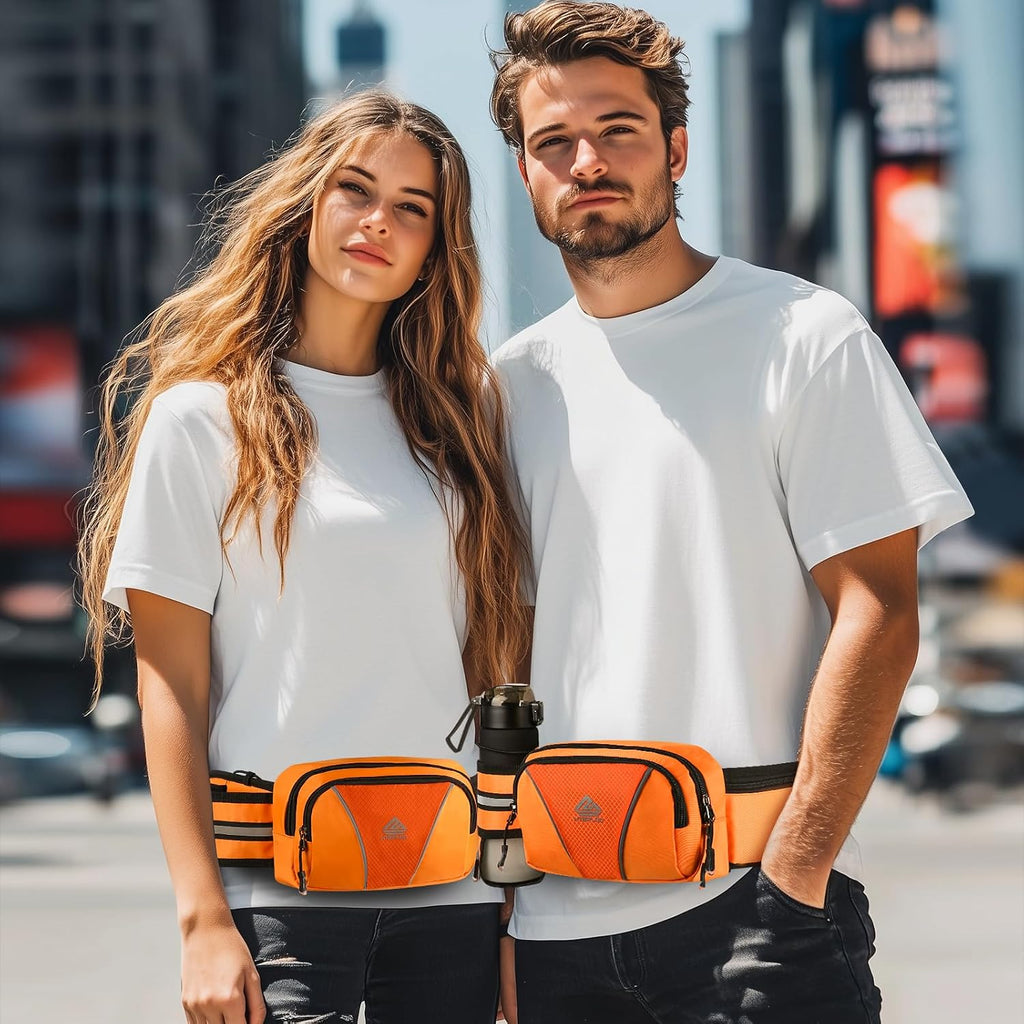Fanny Pack for Men Women Waist Bag with Water Bottle Holder for Hiking, Travel,Dog Walking, Workout (Orange)