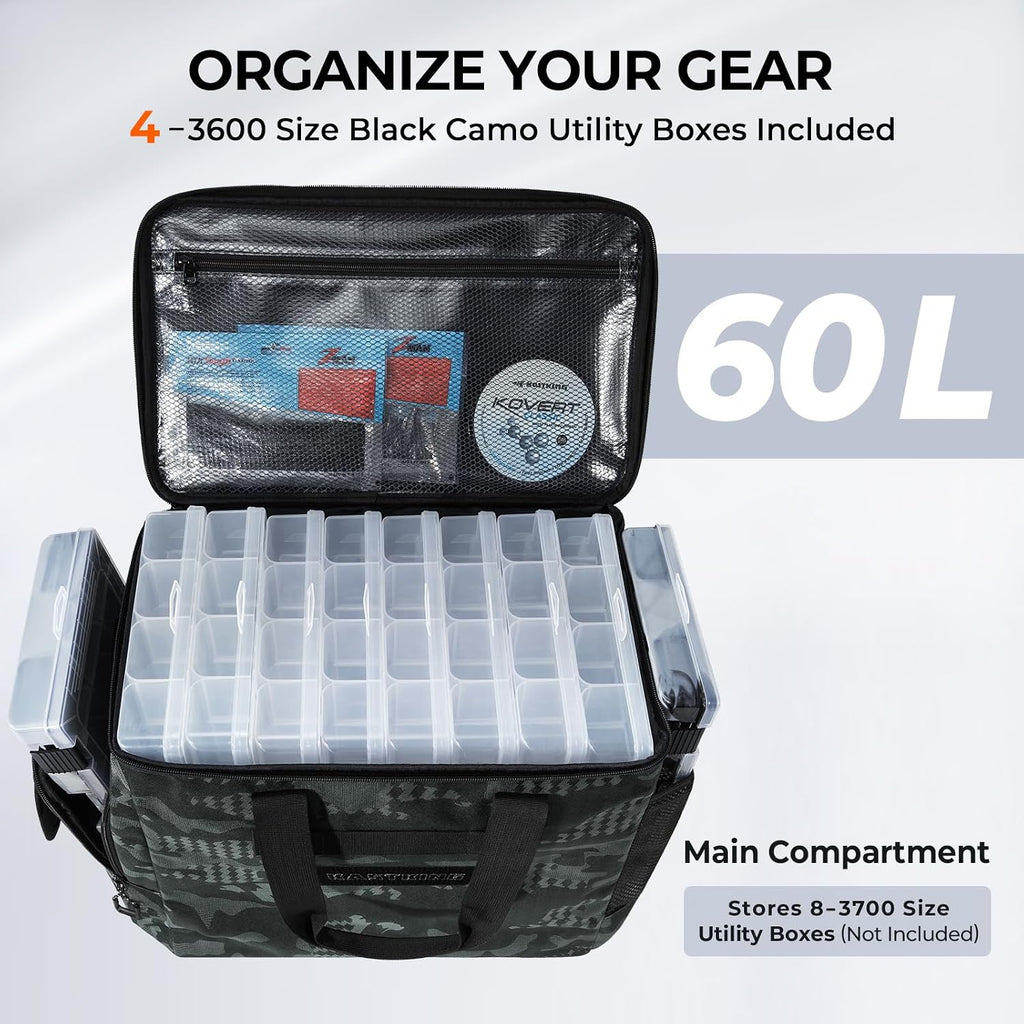 KastKing BaitSpace Tackle Bag with Removable Bait Binder, 4 Tackle Boxes