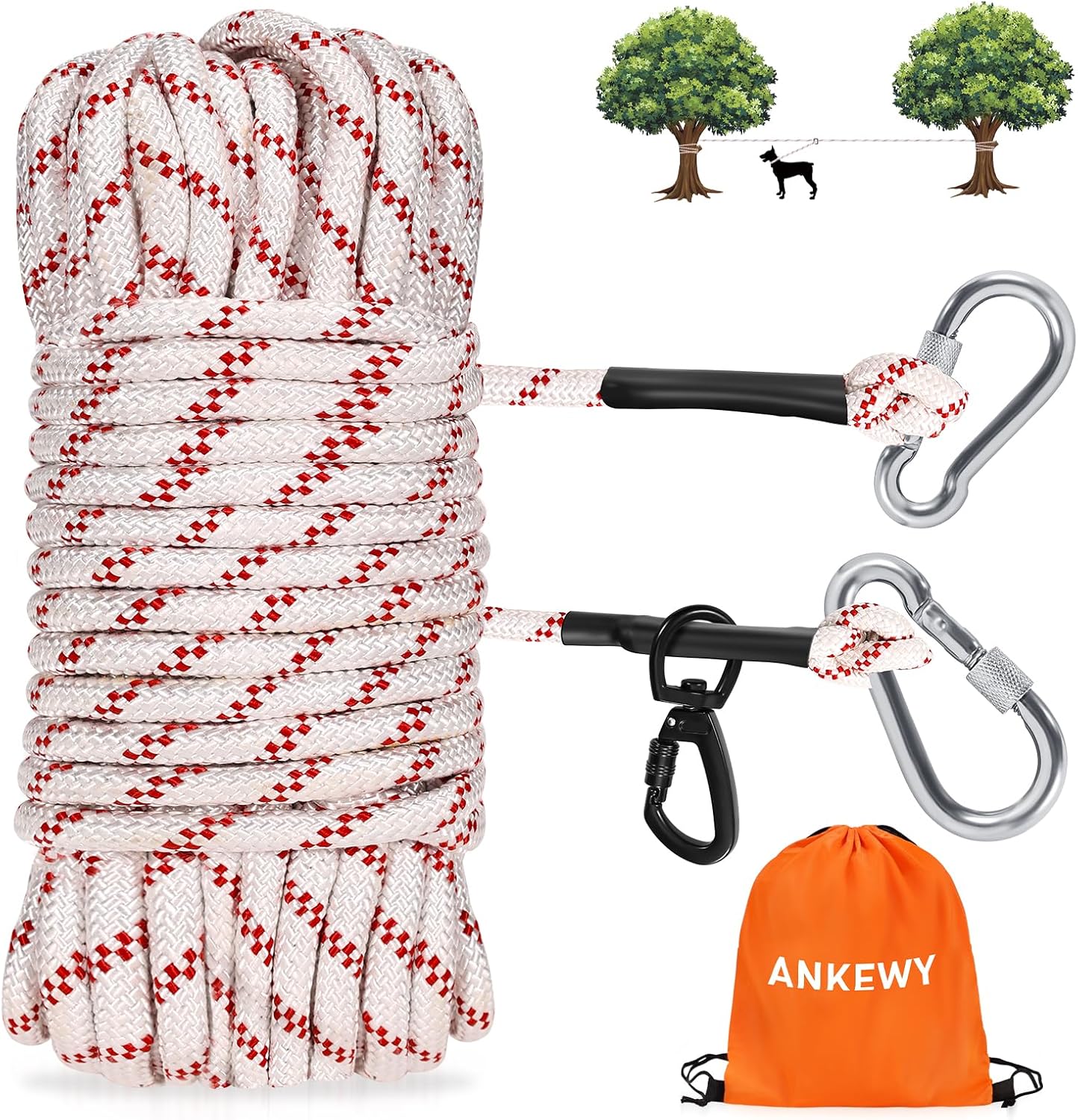 50ft Dog Tie Out Cable Holds 350lbs Dog Runner for Yard Camping Outdoor