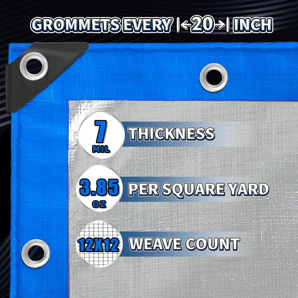 Tarp 8x12 Feet, 7 Mil Thick (Blue/Silver)