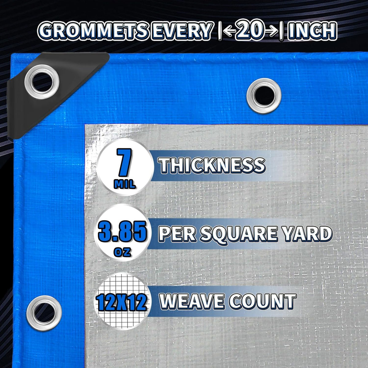 Tarp 8x12 Feet, 7 Mil Thick (Blue/Silver)