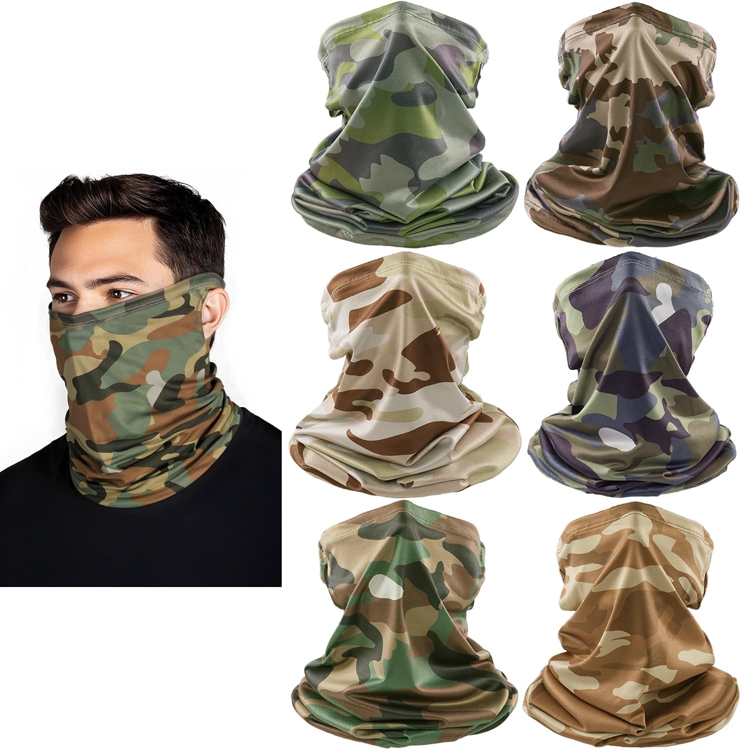 HONGTEYA 6 Pack Summer Neck Gaiter, UV Protection Cooling Face Mask Breathable Bandana Head Scarf Face Cover for Men Women