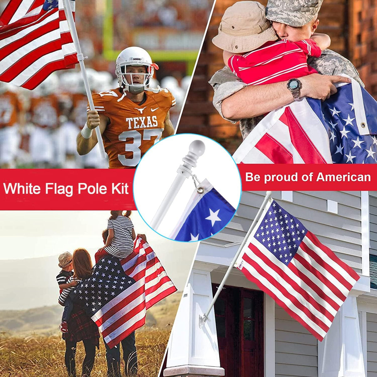 BONWIN 1" White Flag Pole Rings, 2 Pcs Anti Wrap Aluminum Alloy Flag Pole Clips Swivels, 360° Rotating Flagpole Flag Mounting Rings, Spinning Flag Pole Kit for 0.75-1.02" Diameter (1 Inch, White)