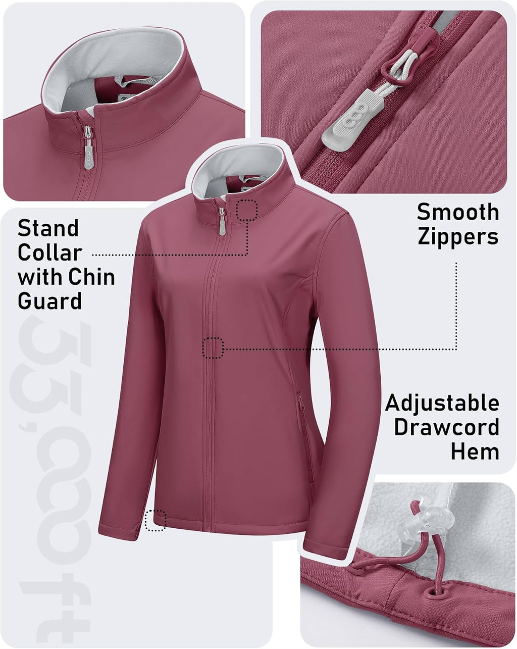 33,000ft Women's Waterproof Softshell Jacket Lightweight Fleece Lined Coat