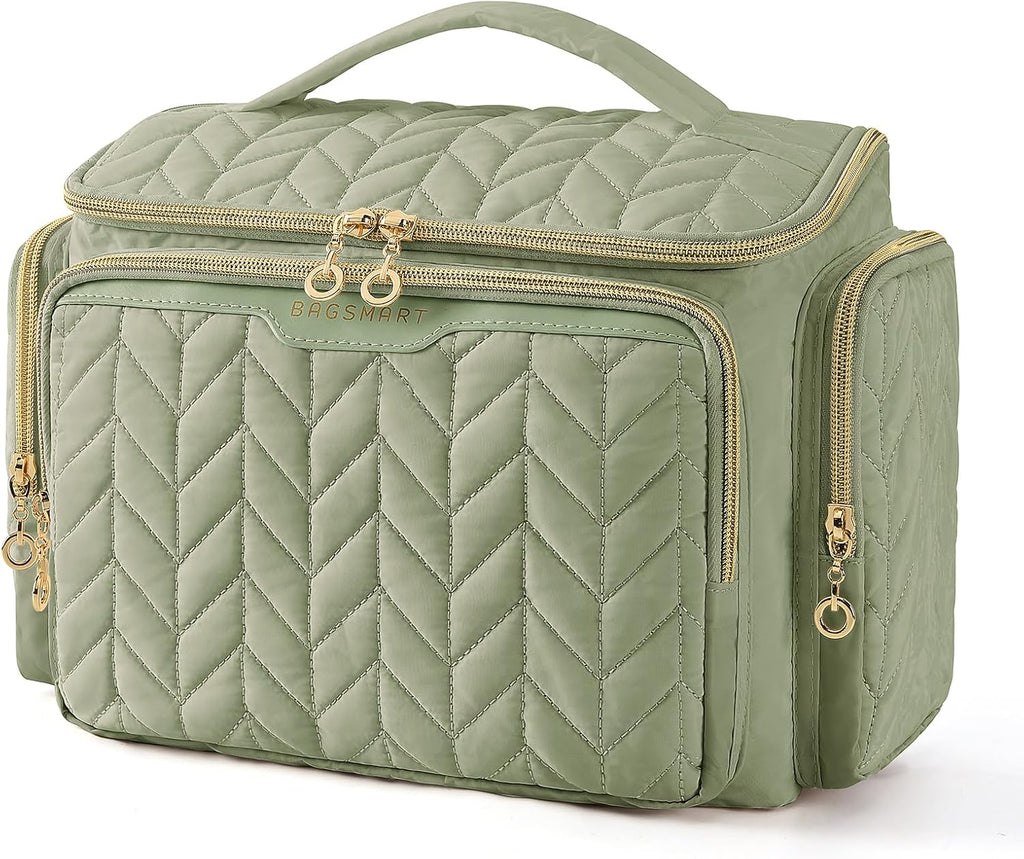 BAGSMART Travel Toiletry Bag, Large Wide-open Travel Bag for Toiletries, Makeup Cosmetic Travel Bag with Handle-Green