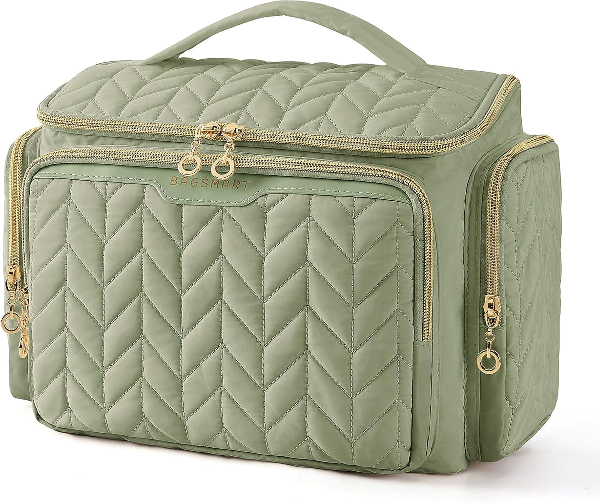 BAGSMART Travel Toiletry Bag, Large Wide-open Travel Bag for Toiletries, Makeup Cosmetic Travel Bag with Handle-Green