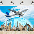 Global Travel Backdrop Airplane World Landmark Photography Background 7x5ft