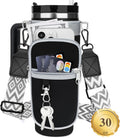Water Bottle Carrier Bag with Canvas Shoulder Strap for Stanley 30 oz Tumbler with Handle, Water Bottle Holder Pouch with 6.7'' Phone Pocket for Stanley Cup Accessories, Birthday Gifts for Men Women