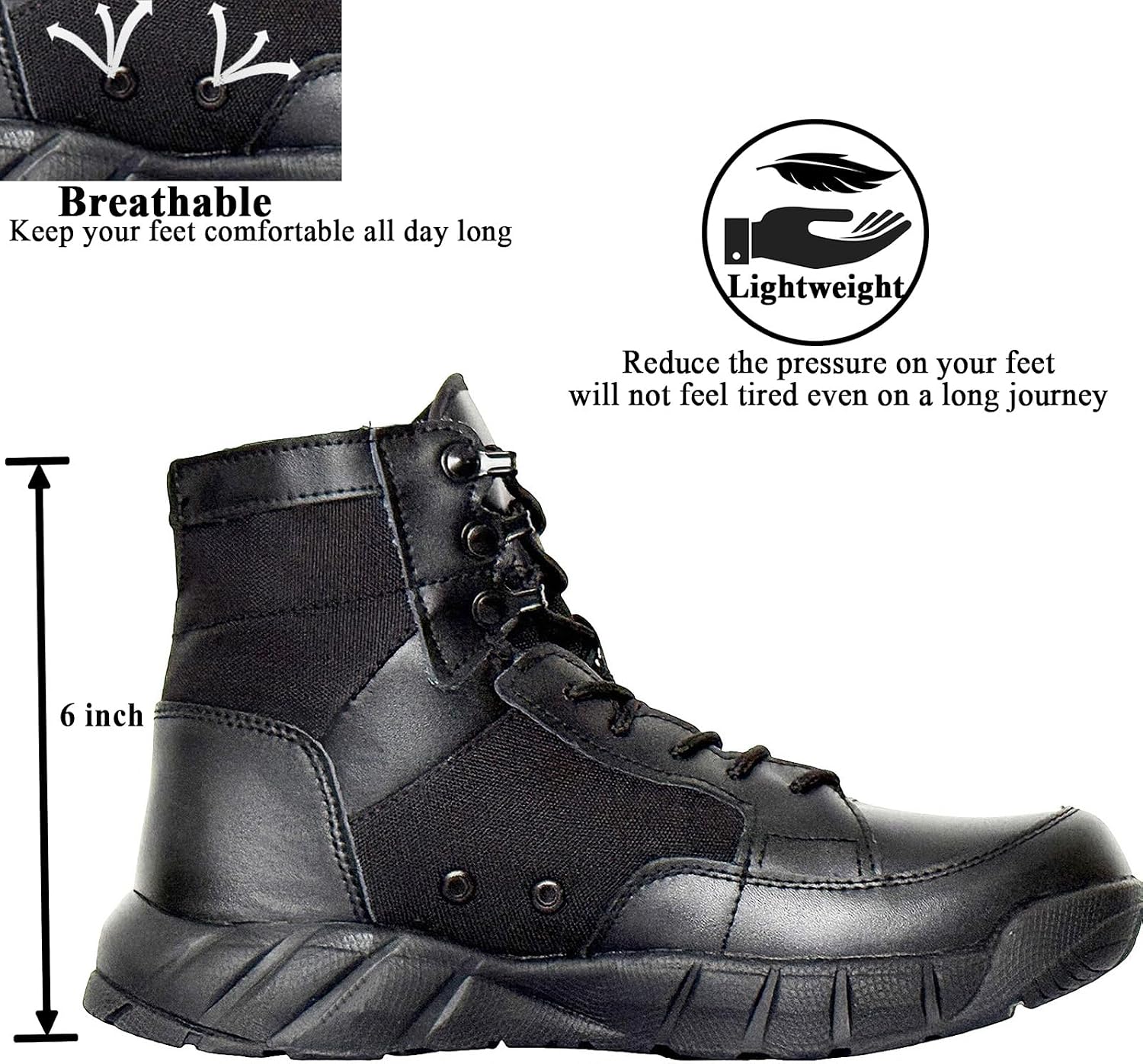 6 Inch Lightweight Mens Tactical Shoes Combat Boots Coyote Boots Military Training Lace Up Outdoor Hiking Breathable Army Shoe