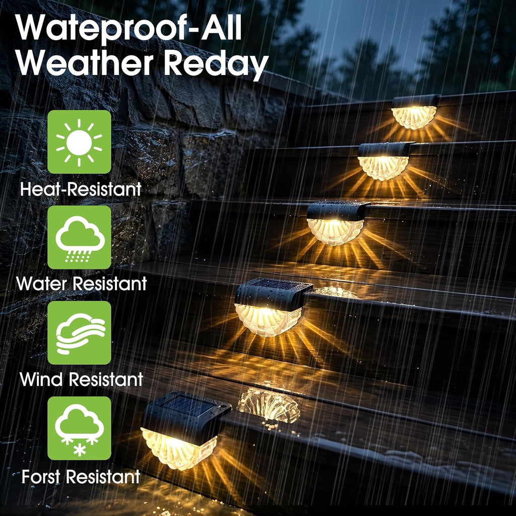Greluna Solar Fence Lights Outdoor, 12 Pack Waterproof Deck Lights, Auto Dusk to Dawn Step Lights with Warm White Glow, Easy Install for Fence, Patio, Stairs, Pathway, Garden Lighting