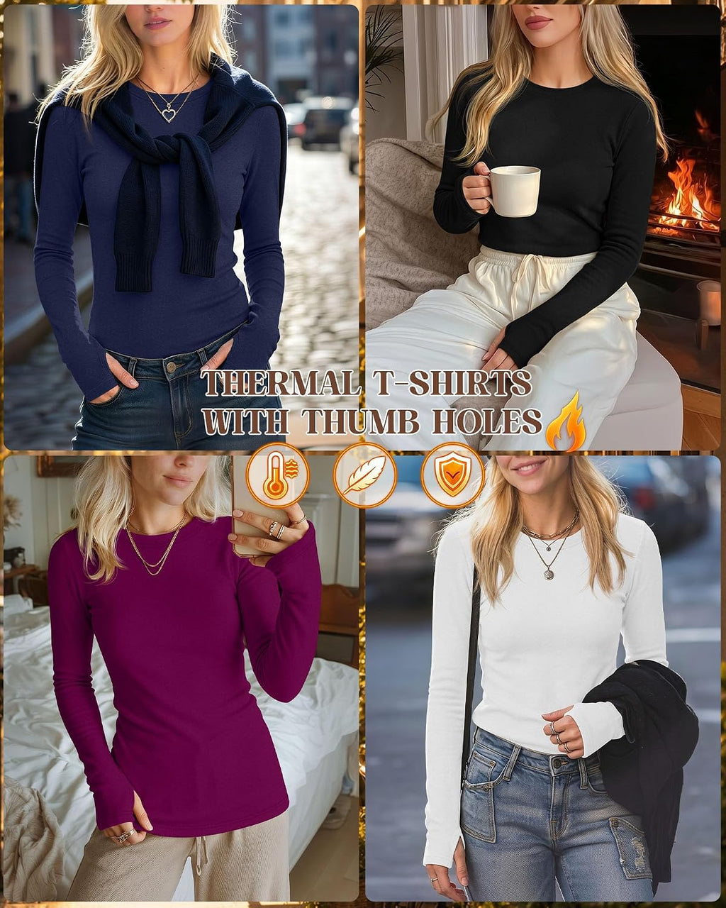 Neer 4 Pack Women's Thermal Fleece Lined Shirts Warm Base Layer