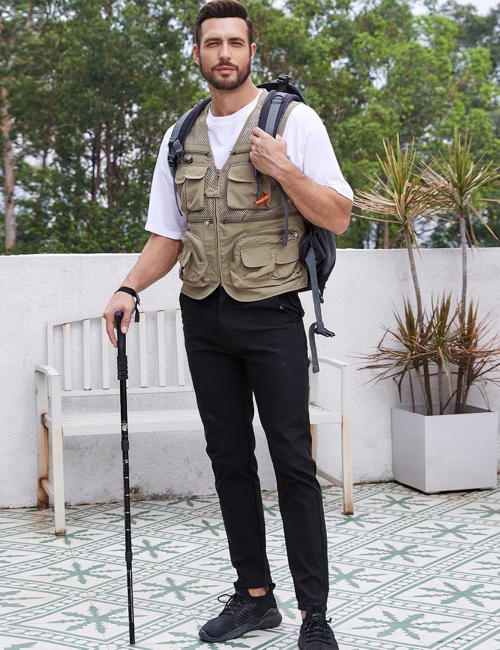 Gihuo Men's Fishing Vest Utility Safari Travel Vest with Pockets Outdoor Work Photo Cargo Fly Summer Vest