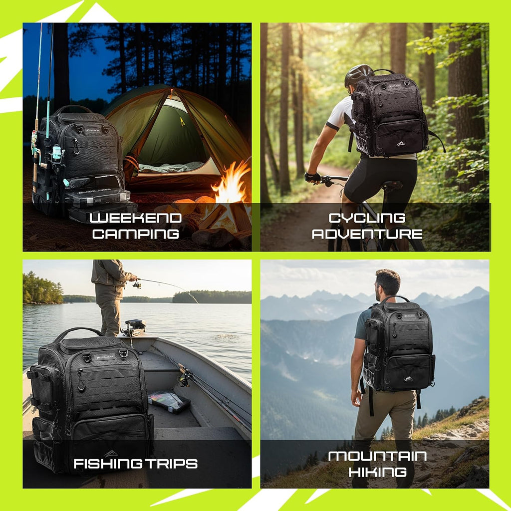Waterproof Fishing Backpack with Rod Holders- 40L Fishing Tackle Bag, Extra Storage Gear and Equipment, Rain Cover, Fisherman Gift for Men