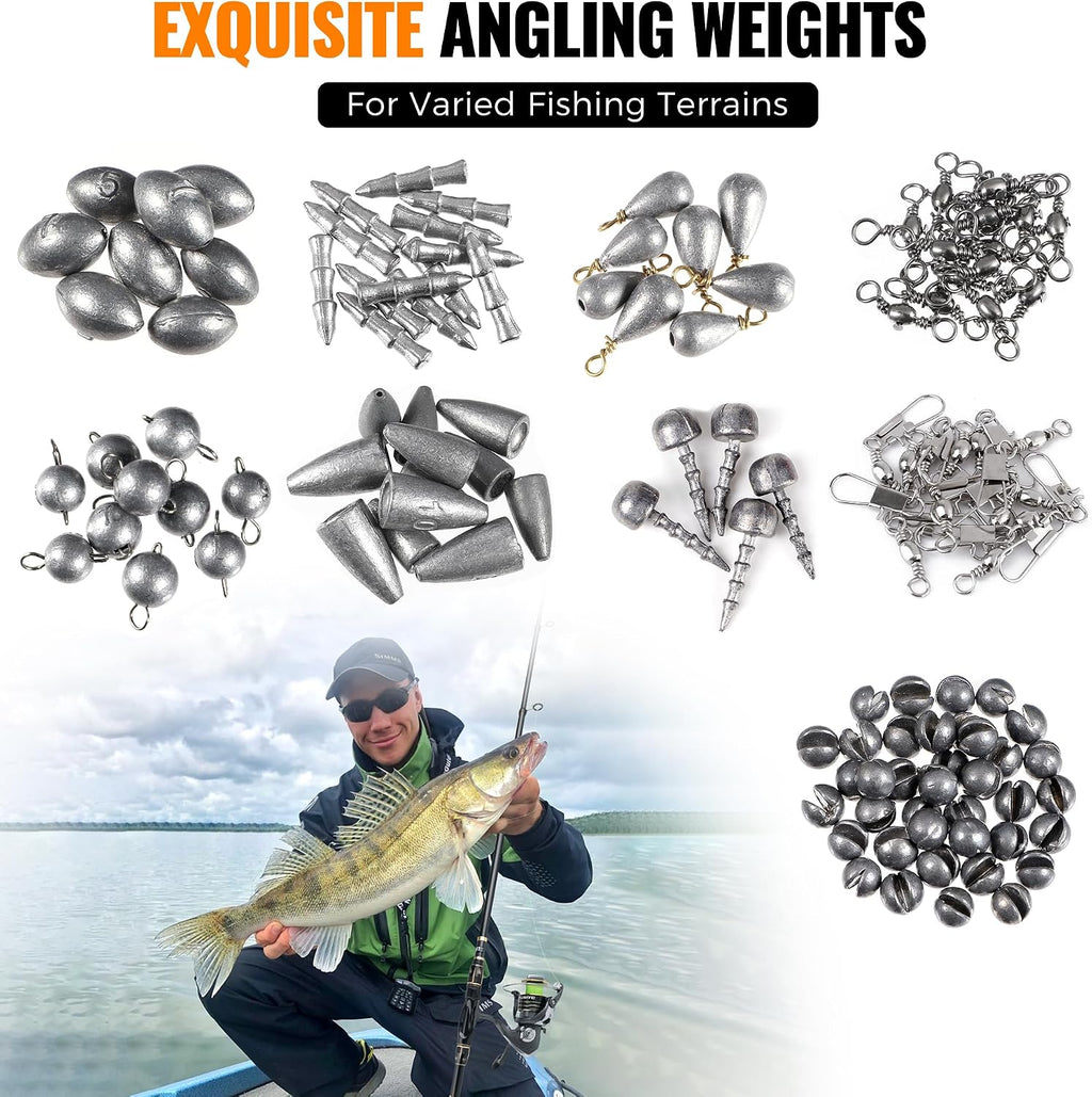PLUSINNO 264/397pcs Fishing Accessories Kit, Organized Fishing Tackle Box with Tackle Included, Fishing Hooks, Fishing Weights Sinkers, Swivels, Beads, Fishing Gear Set Equipment for Bass Trout