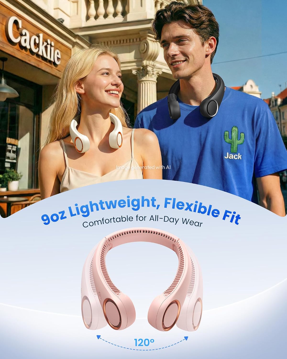Gaiatop Portable Neck Fan Rechargeable, Hands-Free Cooling, 23.5hrs Runtime