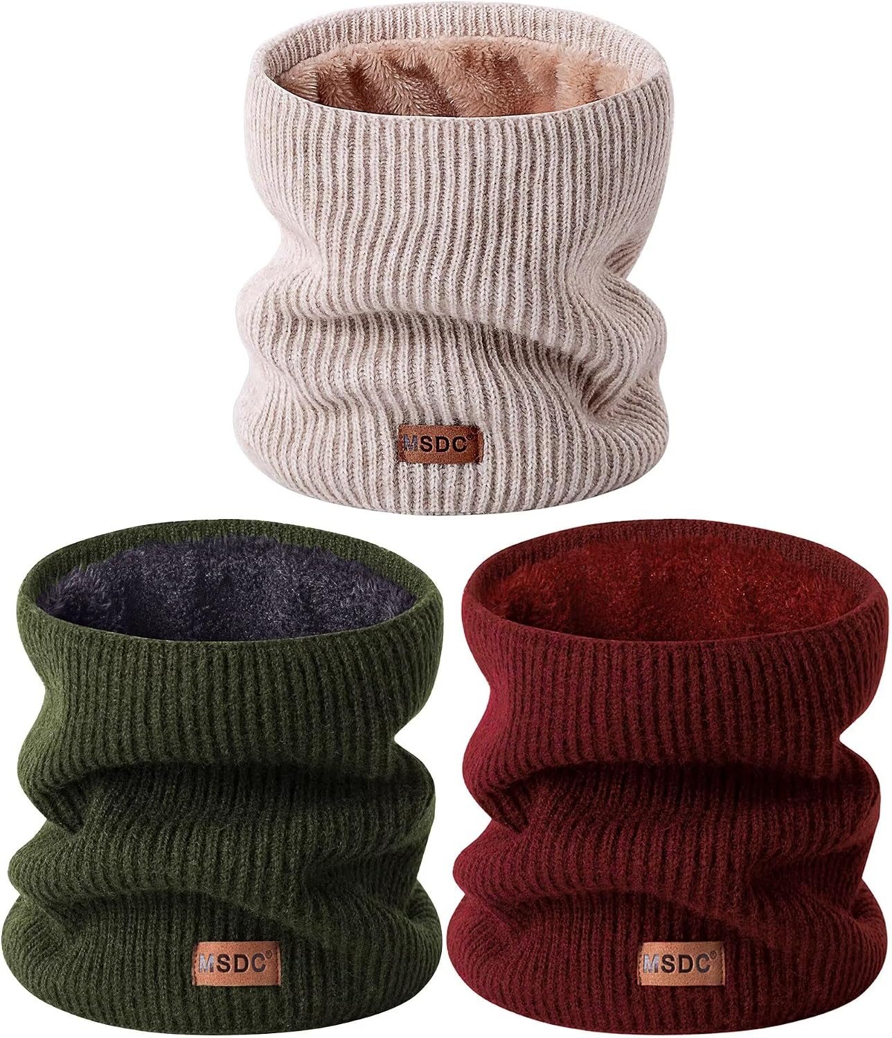 MSDC Winter Neck Gaiters for Men 3 Pack,Neck Warmer Men Women with Thermal Thick Warm Fleece Lined Cold Weather