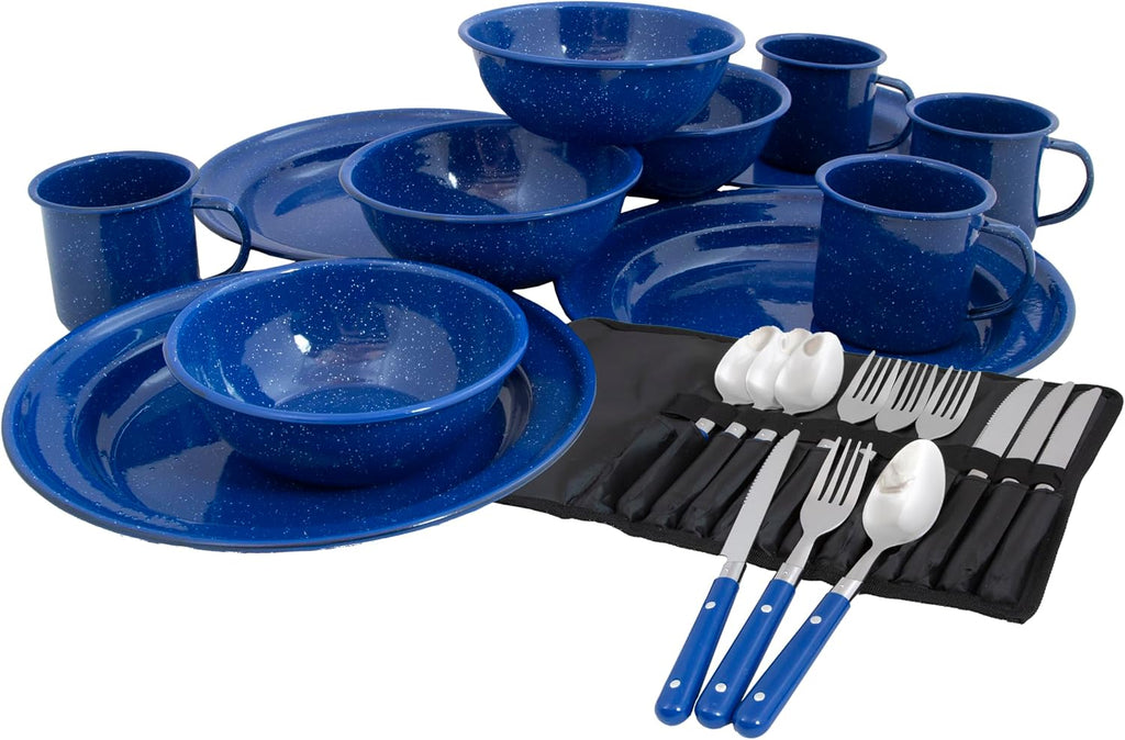 4-Person Enamelware Dining Set for Camping and Backpacking - Camping Gear Essentials for Camping and Backpacking by Caddis Sports