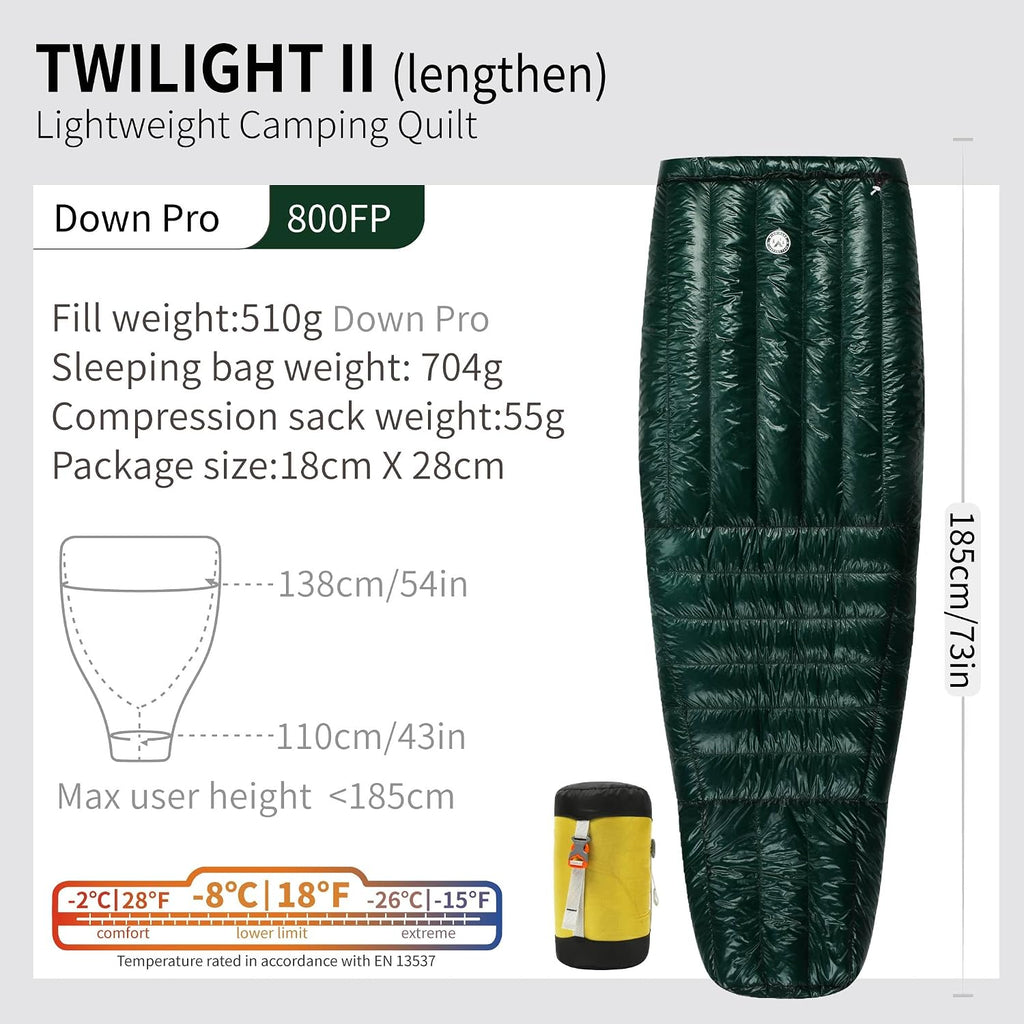 Twilight Series 10D 800FP Down Sleeping Bag Ultralight Outdoor Camping Hiking Sleeping Bag for Backpacking