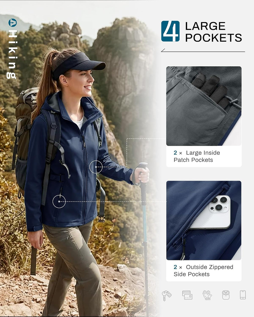 Outdoor Ventures Women's Fleece Lined Rain Jacket Waterproof Softshell Coat
