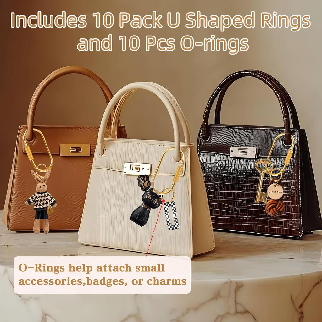 Muitcdo 10 Pack Brass Key Rings Bulk, Gold Key Chain Organizer Holder for Men Women with Secure Screw Locking, Cute Purse Bag Charms for Handbags, Small Carabiner Clip for Dog Leash Pet Tags