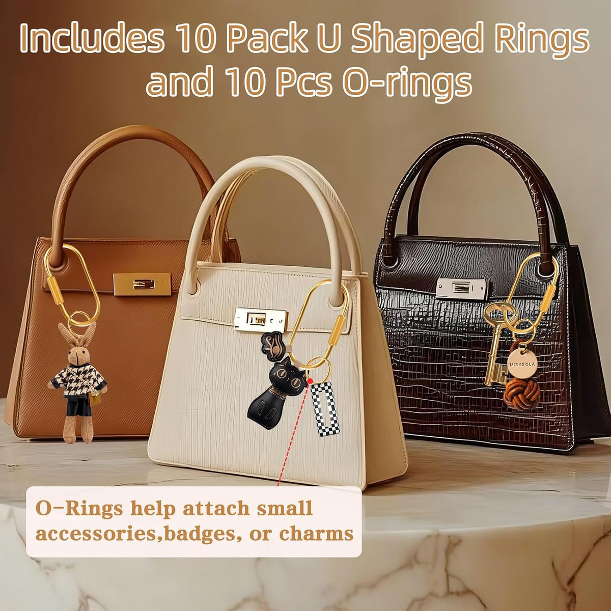 Muitcdo 10 Pack Brass Key Rings Bulk, Gold Key Chain Organizer Holder for Men Women with Secure Screw Locking, Cute Purse Bag Charms for Handbags, Small Carabiner Clip for Dog Leash Pet Tags