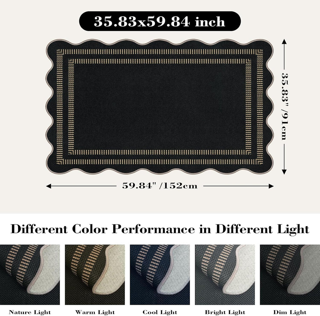 Modern Easy Jute 3x5 Outdoor Patio Rug, Black Washable Rugs for Entryway Indoor Kitchen Rugs, Farmhouse Neutral Non Slip Carpet for Living Room Backyard