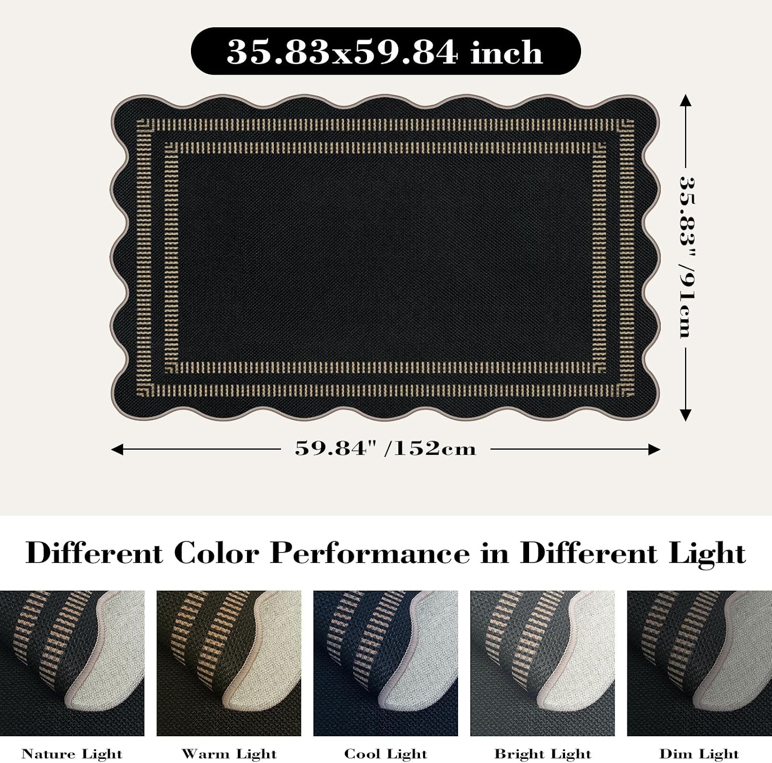 Modern Easy Jute 3x5 Outdoor Patio Rug, Black Washable Rugs for Entryway Indoor Kitchen Rugs, Farmhouse Neutral Non Slip Carpet for Living Room Backyard