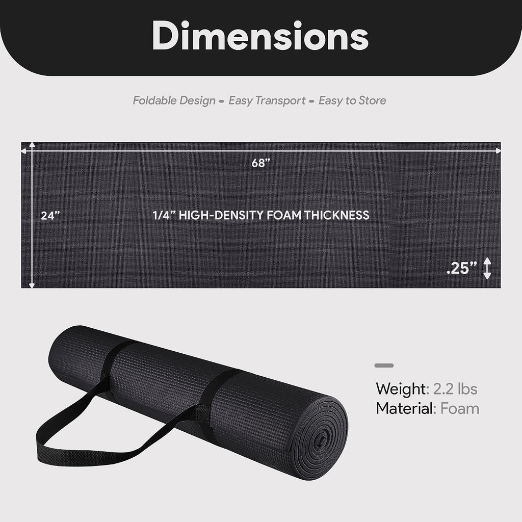 Fitvids All Purpose 1/4-Inch High Density Anti-Tear Exercise Yoga Mat with Carrying Strap with Optional Yoga Blocks, Multiple Colors