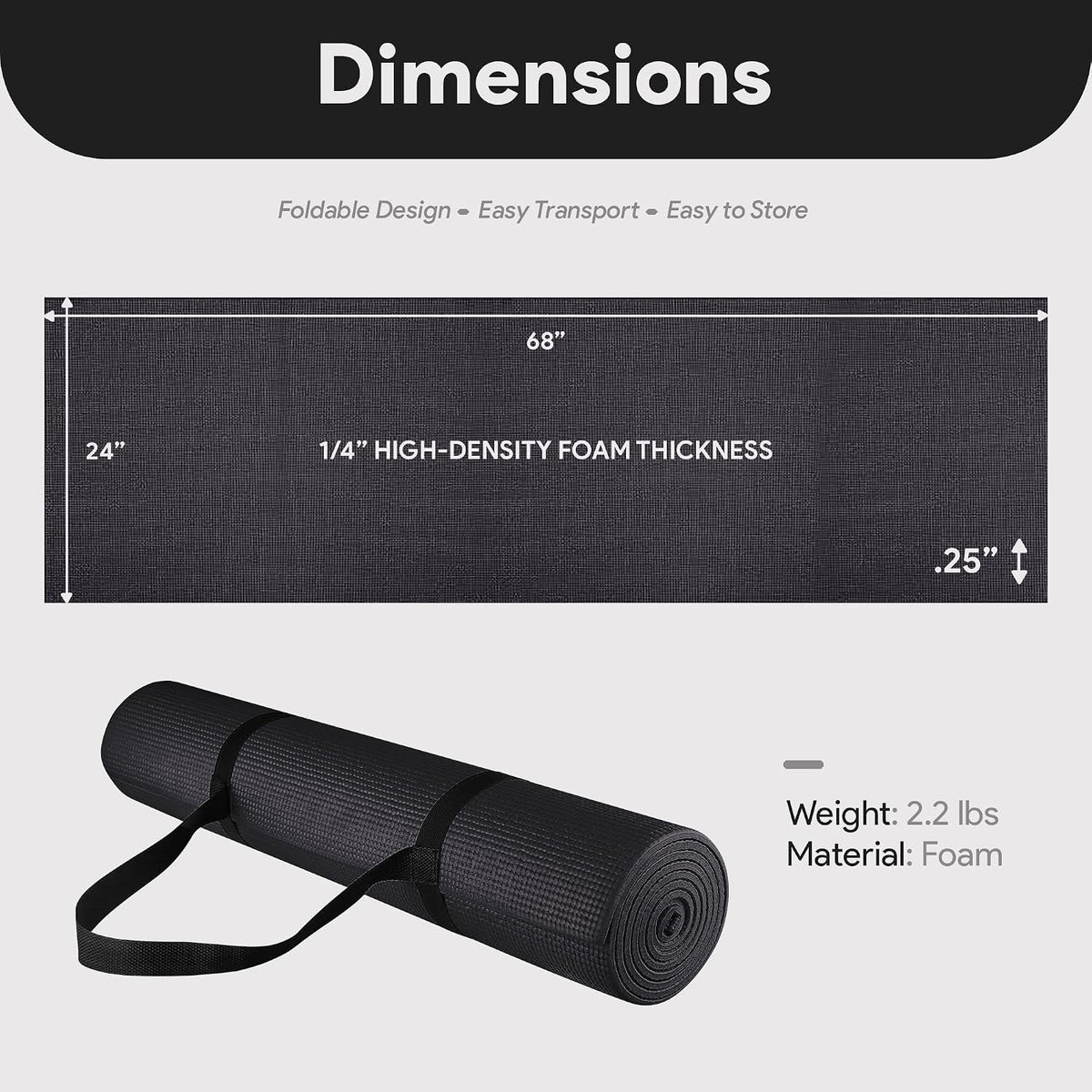 Fitvids All Purpose 1/4-Inch High Density Anti-Tear Exercise Yoga Mat with Carrying Strap with Optional Yoga Blocks, Multiple Colors