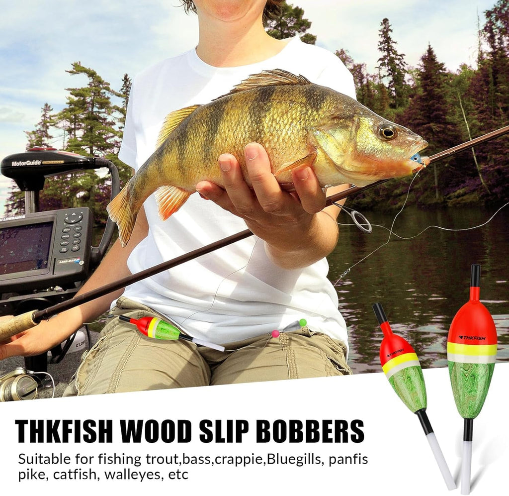 THKFISH Fishing Floats Balsa Wood Slip Bobbers, Fishing Bobbers Stick Slip Bobber for Fishing Crappie Bluegill Trout Bass Panfish Catfish Walleye 5PCS