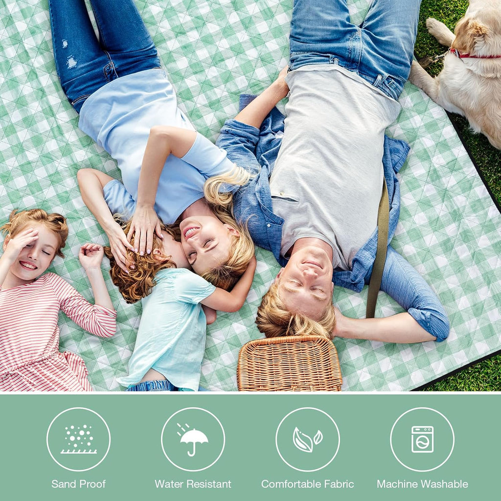 WILLOW WEAVE Large Picnic Blanket Waterproof,Outdoor Blanket - Green