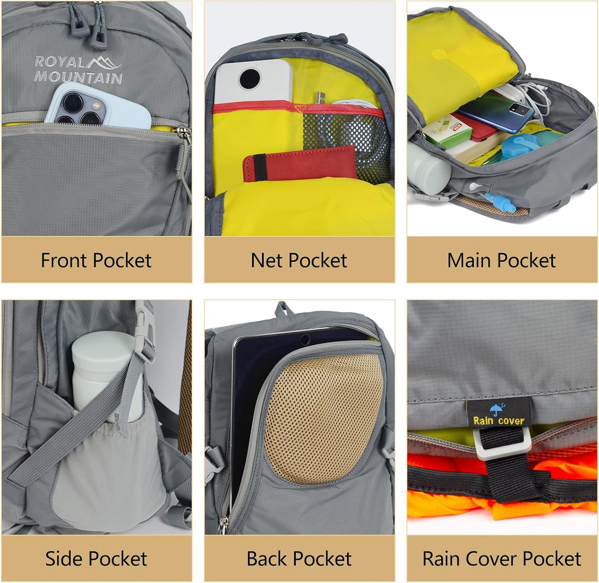 Small Hiking Backpack With Rain-cover, 20L Travel Backpacks For Women Men, Camping Daypack Backpacks Lightweight, Durable Hiking Backpack Fit For Camping, Daily Commuting, Short Trips (Grey)