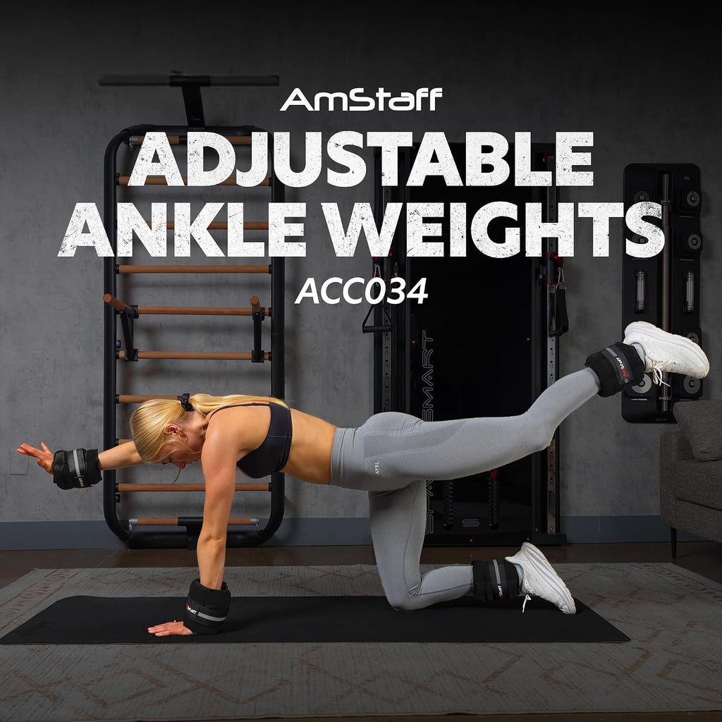 AmStaff Fitness Adjustable Ankle Weights 1 Pair 2 4 6 8 10 Lbs Leg Weight Straps for Strength Training, Walking, Jogging, Running, and Fitness Workouts – 1-5 lbs Each Ankle, 10 lbs Pair Set