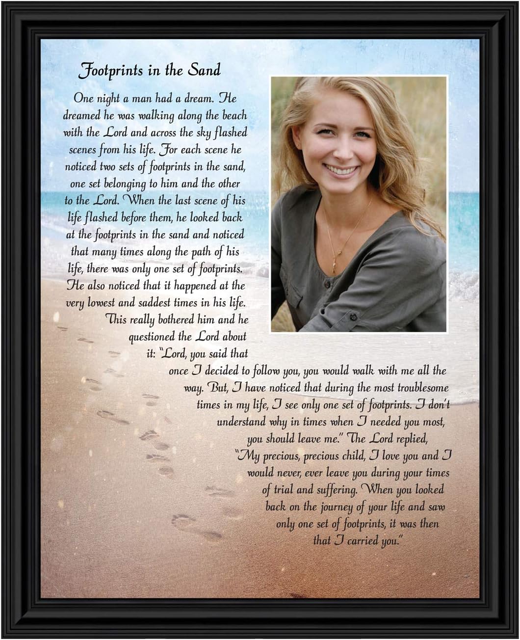 Footprints in the Sand Inspirational Wall Art, Beach Decor, Christian Gifts for Women and Men, Christian Wall Decor, Get Well Soon, Encouraging Scripture Wall Art, Framed Sympathy Gift 5008B
