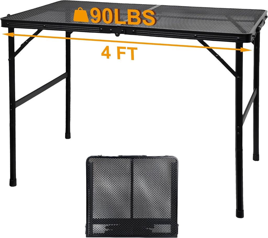 GREGIN Folding Camping Grill Table, Outdoor Metal Table. Foldable, Portable