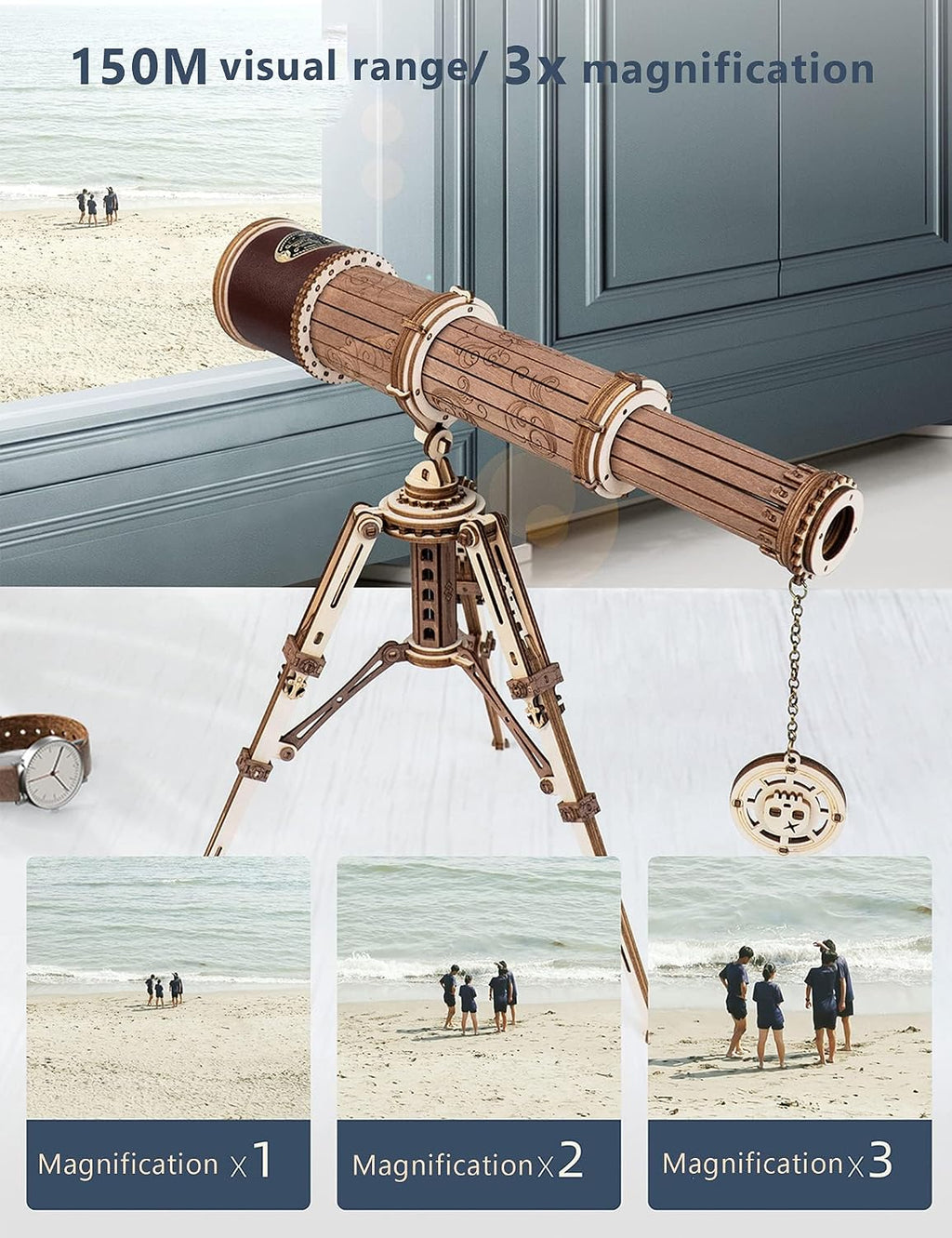 ROKR 3D Puzzles for Adults Wooden Telescope Building Model Kit with Tripod for Adults -3X Magnification Science Kit Gifts for Adult