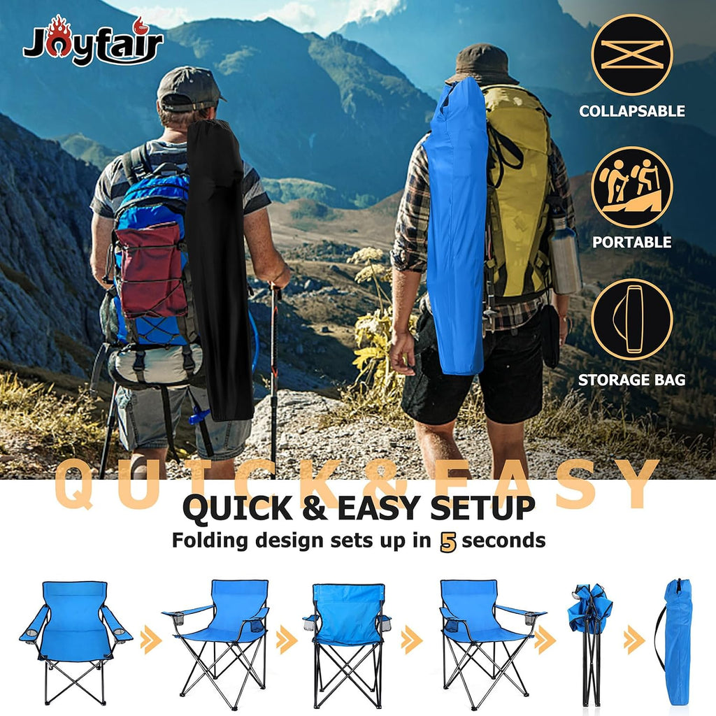Joyfair Camping Chairs for Lawn & Beach, Large for Adults, Black & Blue
