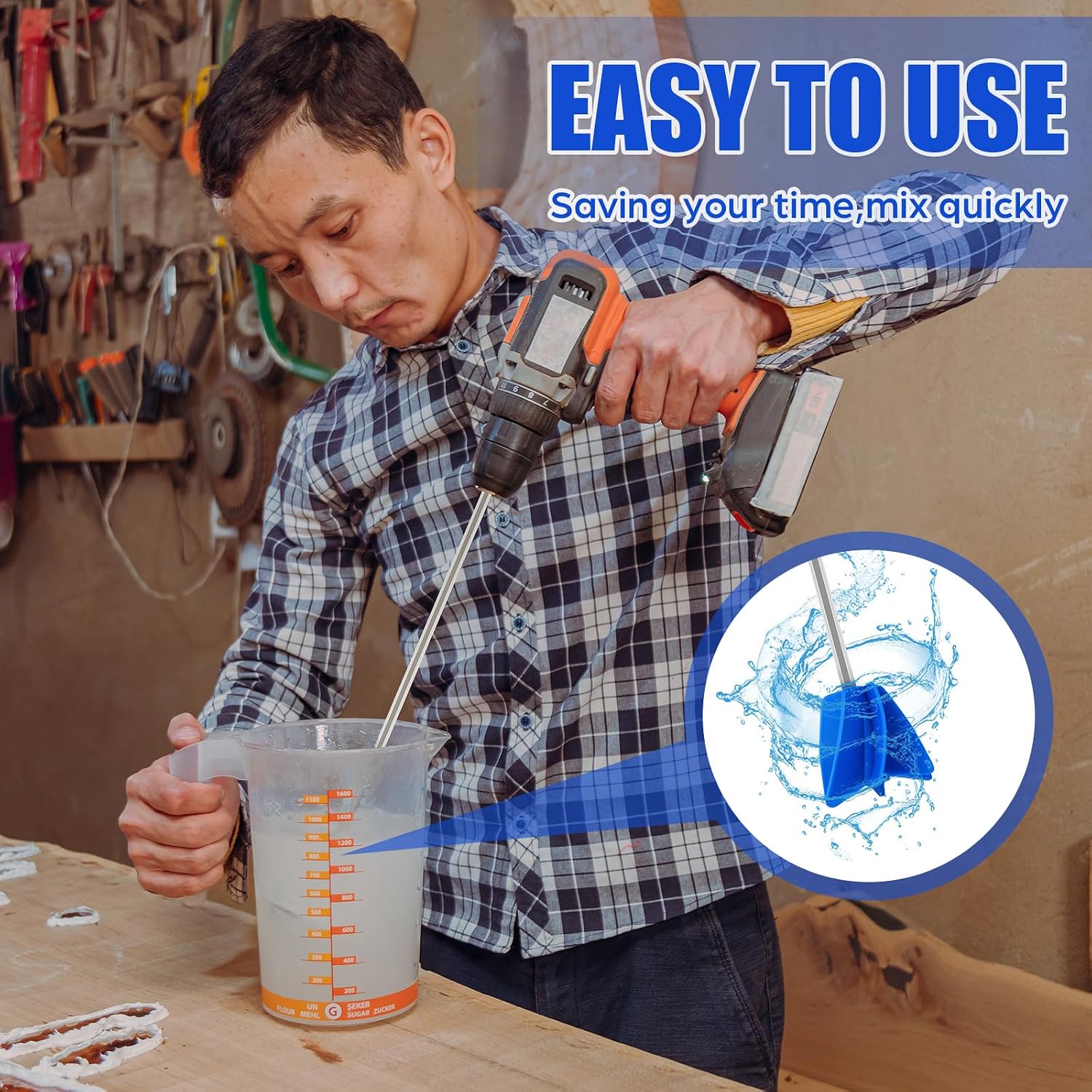 Loosh 3 Pcs 11" Paint Stirrer for Drill, Paint Mixer Attachment, Blue