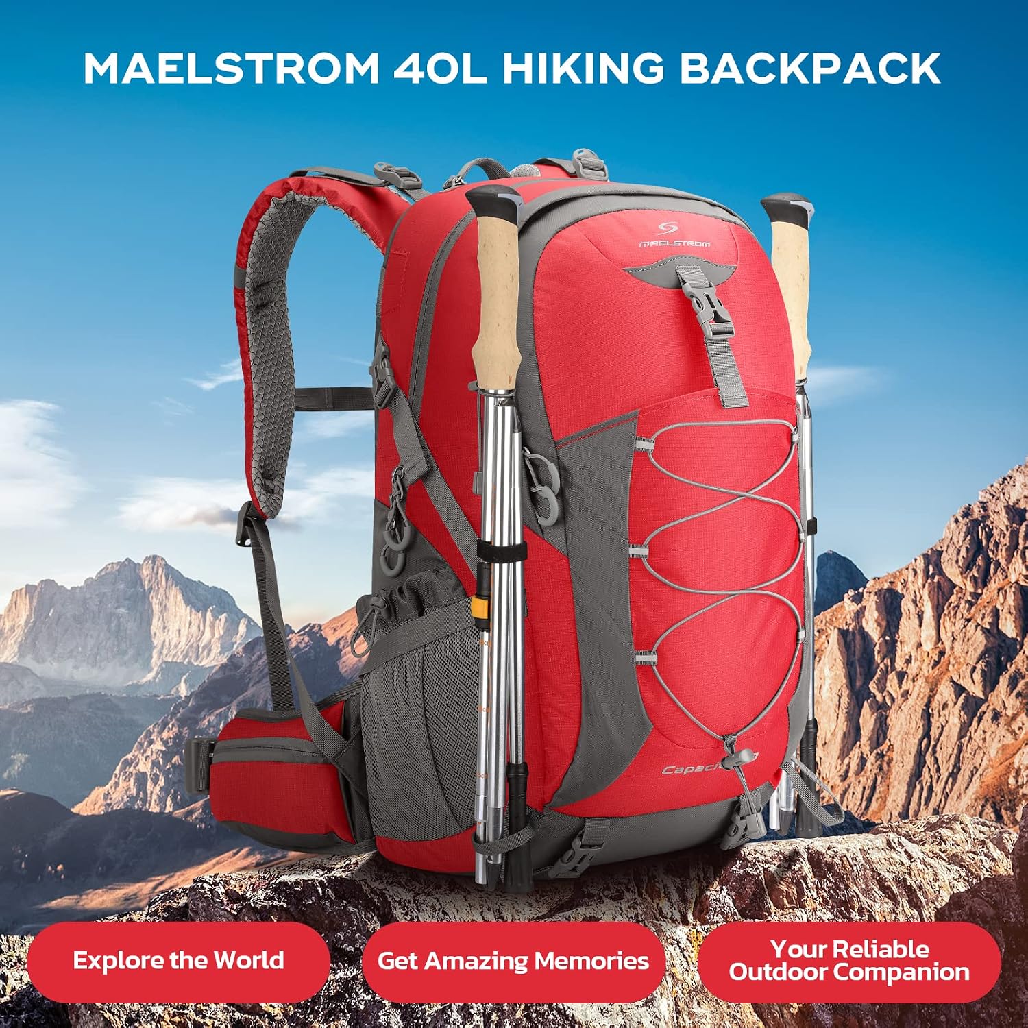 Maelstrom 40L Hiking Backpack, Lightweight Camping Daypack with Rain Cover