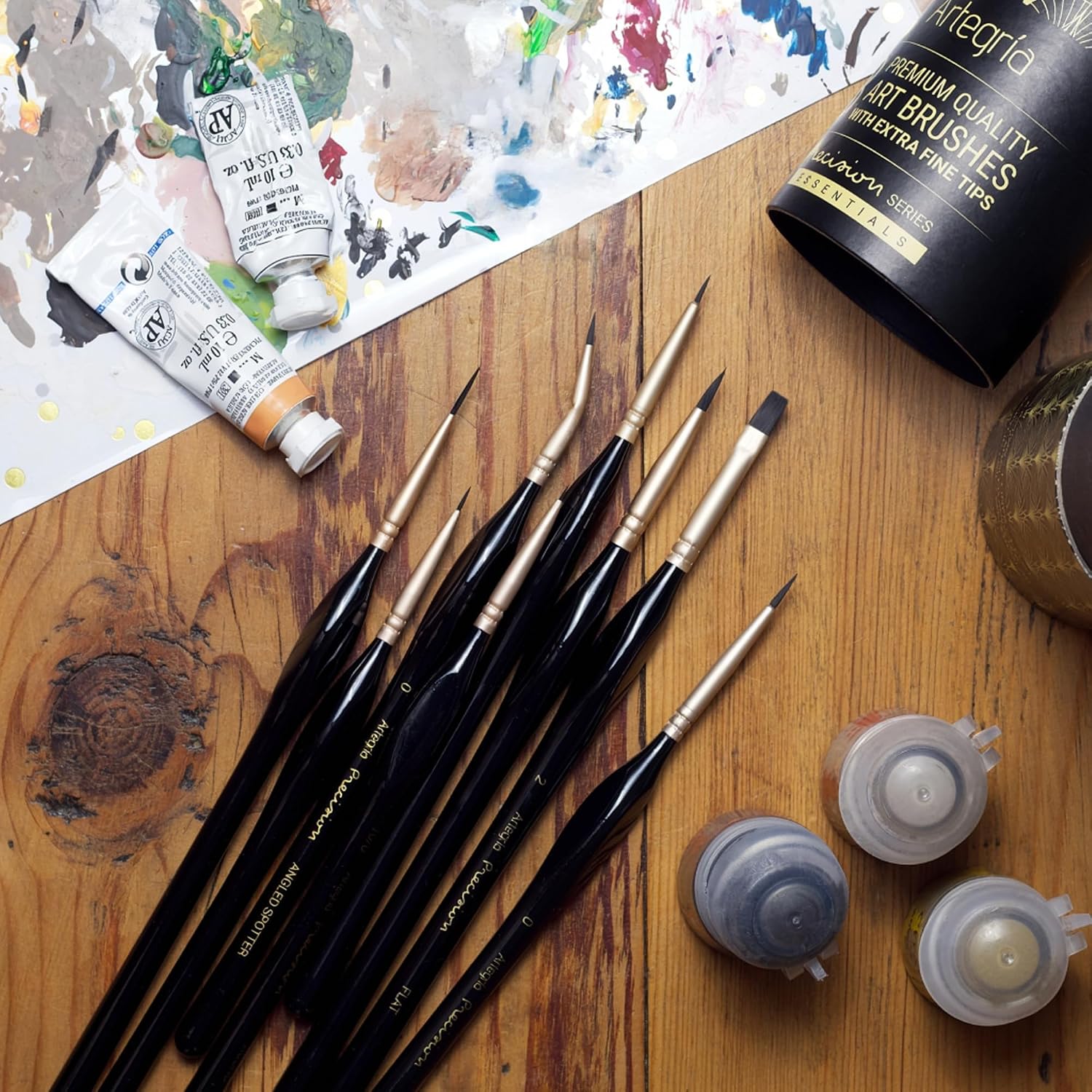 ARTEGRIA Detail Paint Brush Set, 8 Extra Fine Tip Miniature Brushes