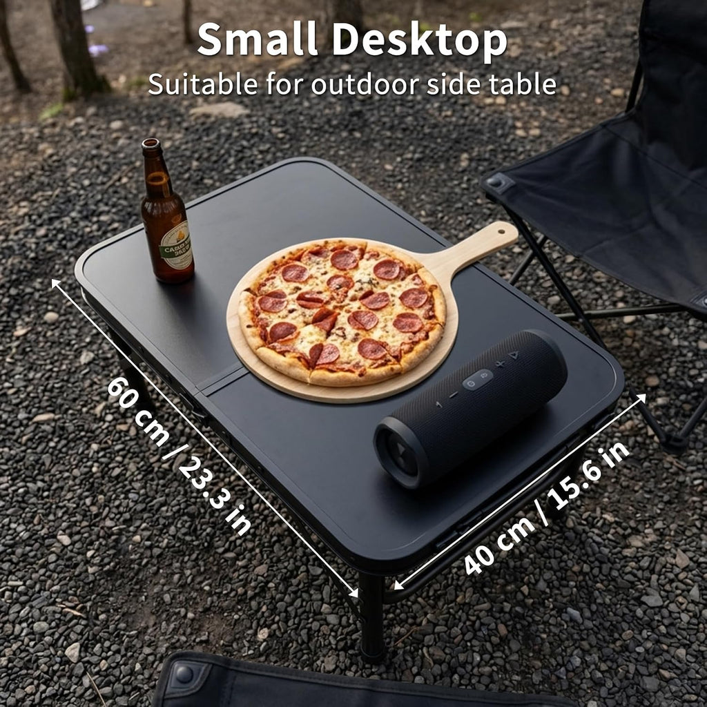 Folding Camping Table, Black Aluminum Frame,2-Position Adjustable Height,Lightweight Carry Handle, Portable for Travel, Camping Outdoor Use, 2 Ft x 1.5 Ft(Small), Black