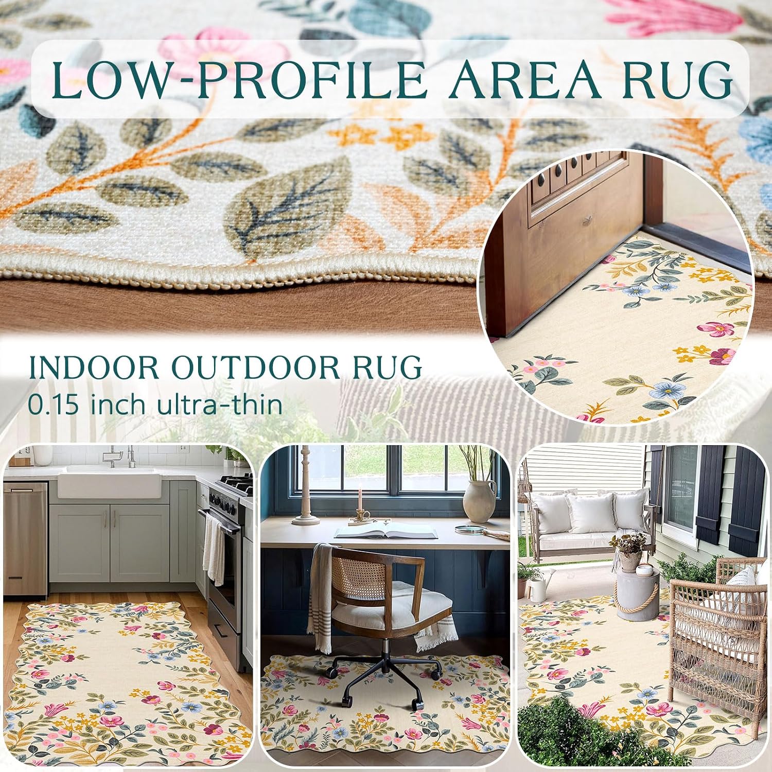 Colorful Floral Entry Rug - 3x5 Ft Washable Indoor Outdoor Front Door Mat Outside Entrance Front Porch Mat Non-Slip Boho Throw Rugs for Living Room Bedroom Entryway Kitchen Office Porch Decor