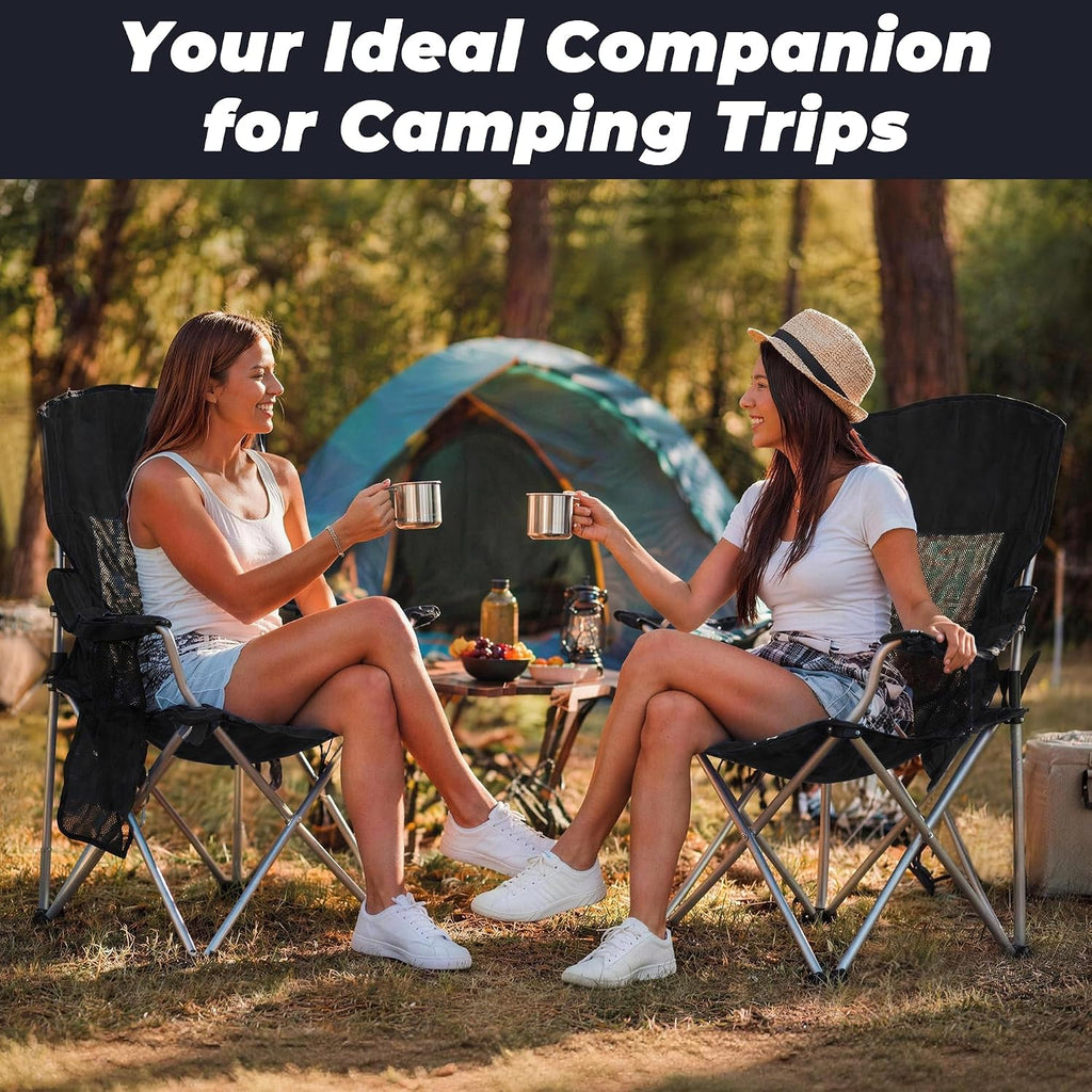 HULKFIT 2 Pack Folding Camping Chair – Heavy Duty Portable Outdoor Beach Chair for Adults with Breathable Mesh Back, Cup Holder & Carry Bag – Ideal for Backyard, Tailgating, Hiking & Travel,Black